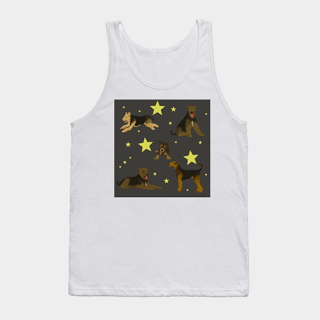 Airedale Terriers Pattern Stars Black Tank Top by TrapperWeasel